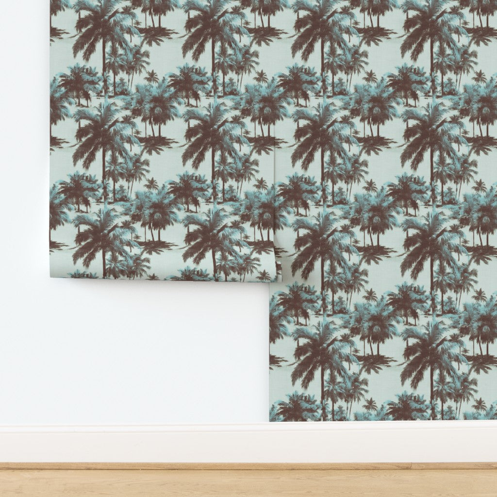 Traditional non-pasted paper swatch of the St. Croix palms pattern in a warm sand colorway.