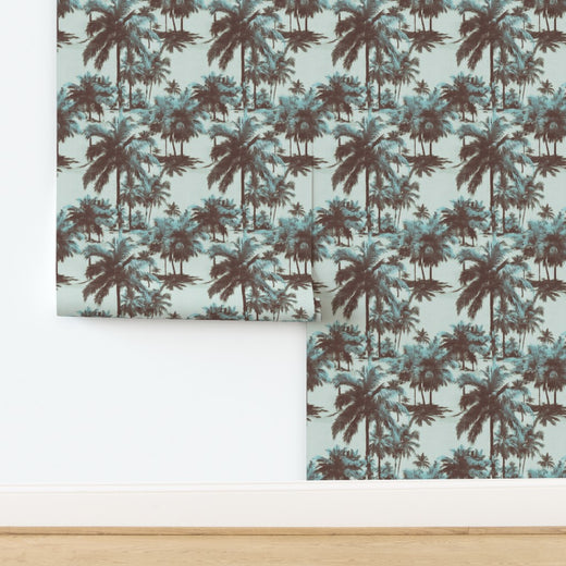 Traditional non-pasted paper swatch of the St. Croix palms pattern in a warm sand colorway.