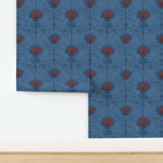 Detail of the non-pasted Sea Spray wallpaper in a premium matte finish with abstract blue patterns.
