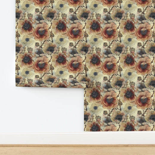 Non-pasted matte finish Sunset Poppy and Anemone wallpaper swatch.