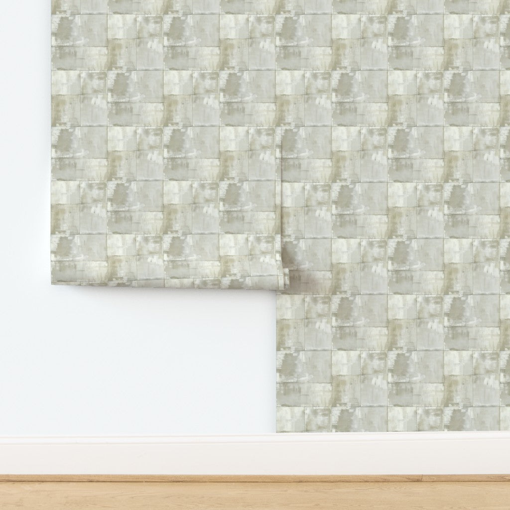 Matte Limewash Panel Grid wallpaper in a non-pasted premium traditional paper substrate.