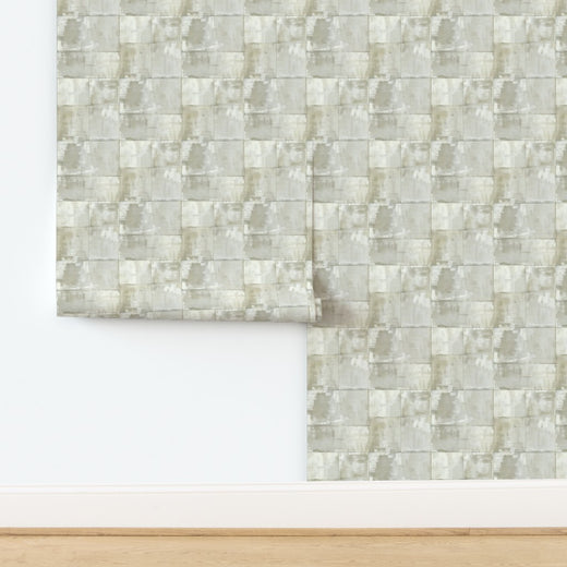 Matte Limewash Panel Grid wallpaper in a non-pasted premium traditional paper substrate.
