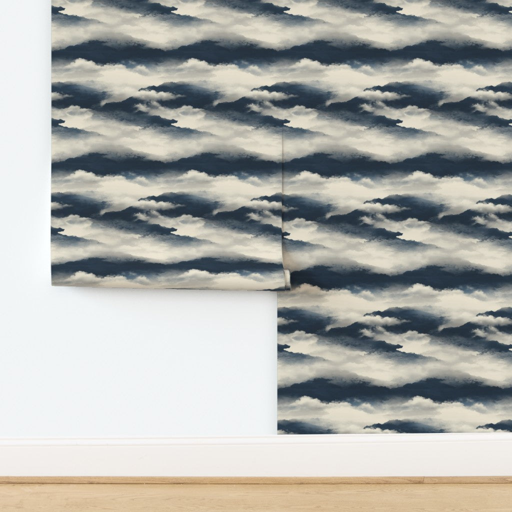 Moonlit Clouds non-pasted designer wallpaper in dark celestial tones.