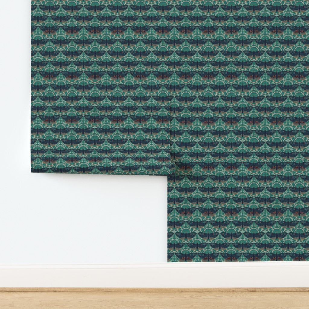 Close-up of the non-pasted matte substrate on the Butterfly Lattice wallpaper in teal.