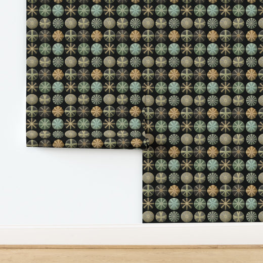 Close-up of the detailed sea urchin pattern on matte non-pasted wallpaper.