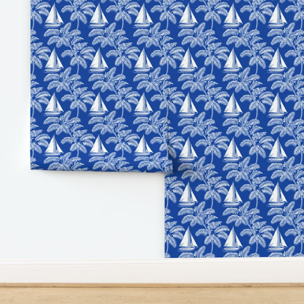 Detail of the non-pasted matte finish on the Sail Away nautical design wallpaper.