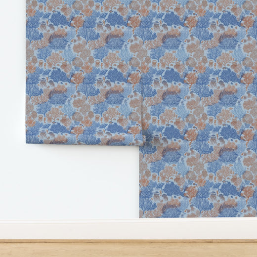 Non-pasted traditional paper swatch of Jelly Reef coastal wallpaper in Coastal Blue.