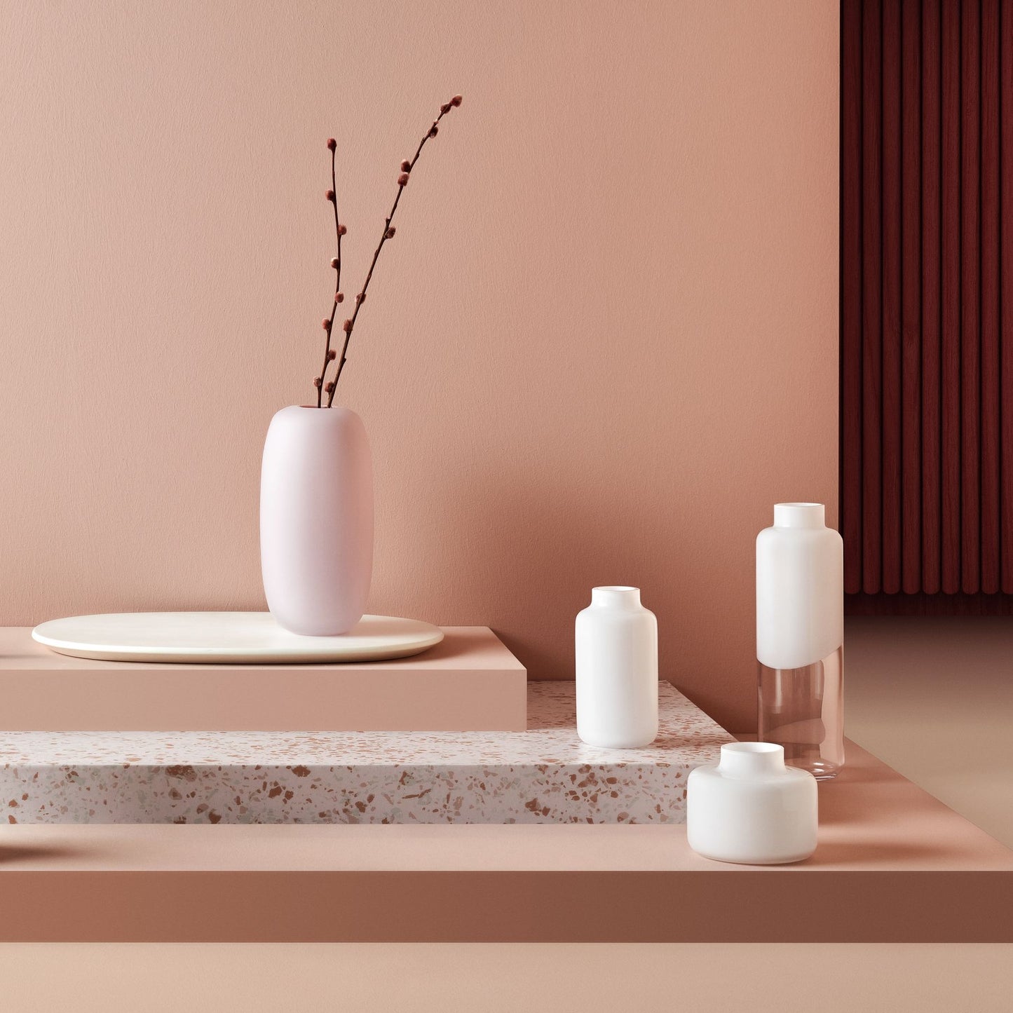 Detailed view of the crystalline glass base of the Mini Magnolia vase, showcasing its weighted design.