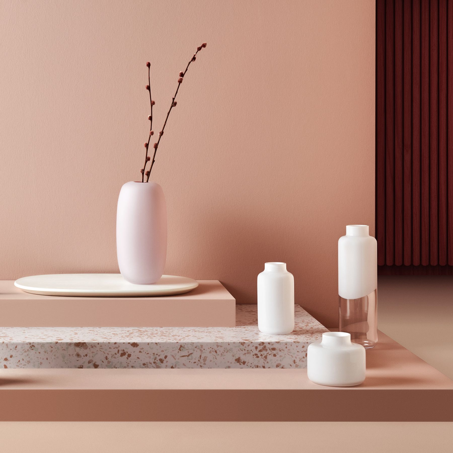 Detailed view of the crystalline glass base of the Mini Magnolia vase, showcasing its weighted design.