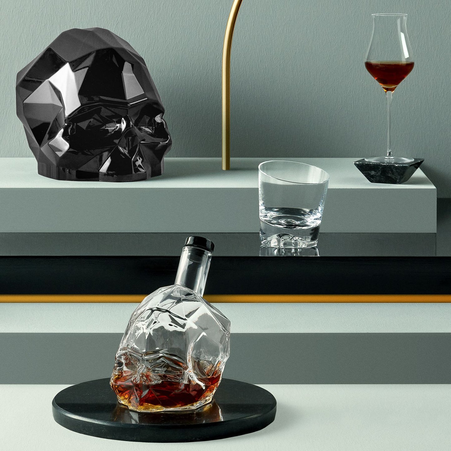 Minimalist presentation of the designer crystal carafe by NUDE Glass on a clean background.
