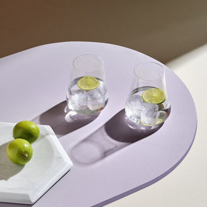 A pair of Stem Zero Volcano glasses highlighting their refined silhouette and lead-free crystal clarity.