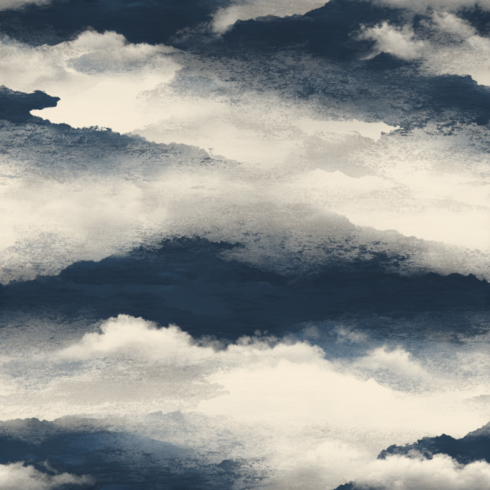Full pattern preview of Moonlit Clouds wallpaper in Dark Night Sky indigo.