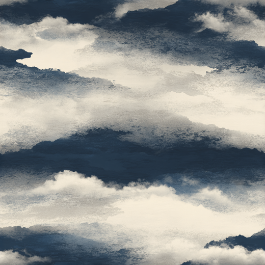 Full pattern preview of Moonlit Clouds wallpaper in Dark Night Sky indigo.