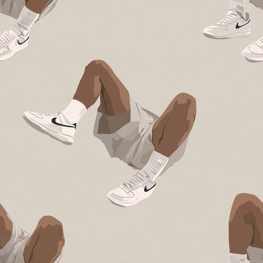 Design graphic of the White Kicks pattern depicting athletic legs and white sneakers in a stylish repeat.