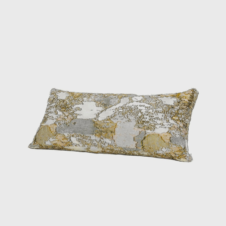 Close up detail of Gold Abstract Lumbar Pillow – Masculine Fine Art - Luxury Pillows | Provenance & Patina
