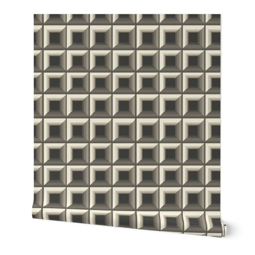 Optic Grid Geometric Wallpaper in Bronze, premium non-pasted matte finish roll detail.