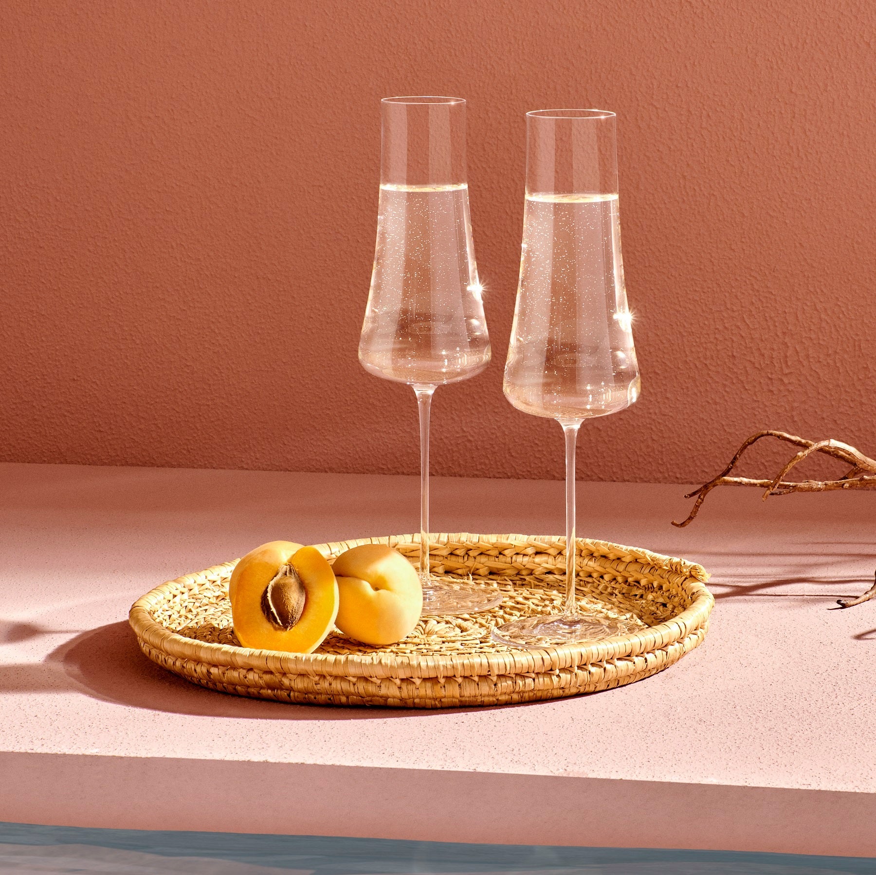 Sophisticated sparkling wine glass displaying a refined contemporary shape.