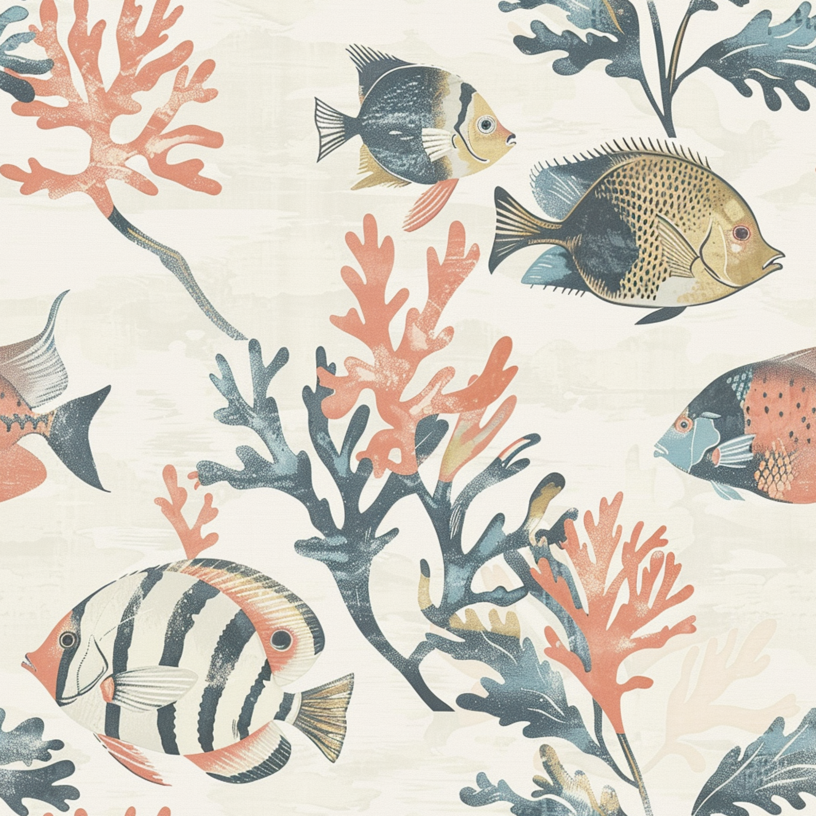 Full swatch pattern of the Off White Tropical Fish designer wallpaper.
