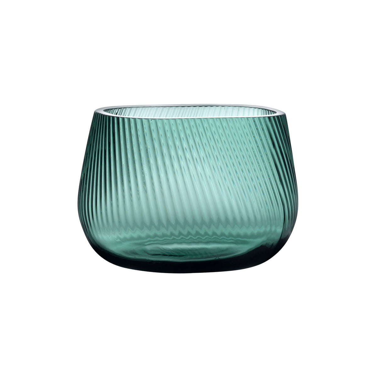 Smoked green NUDE Glass Opti Medium crystal vase with elegant vertical ribbed texture on a white background