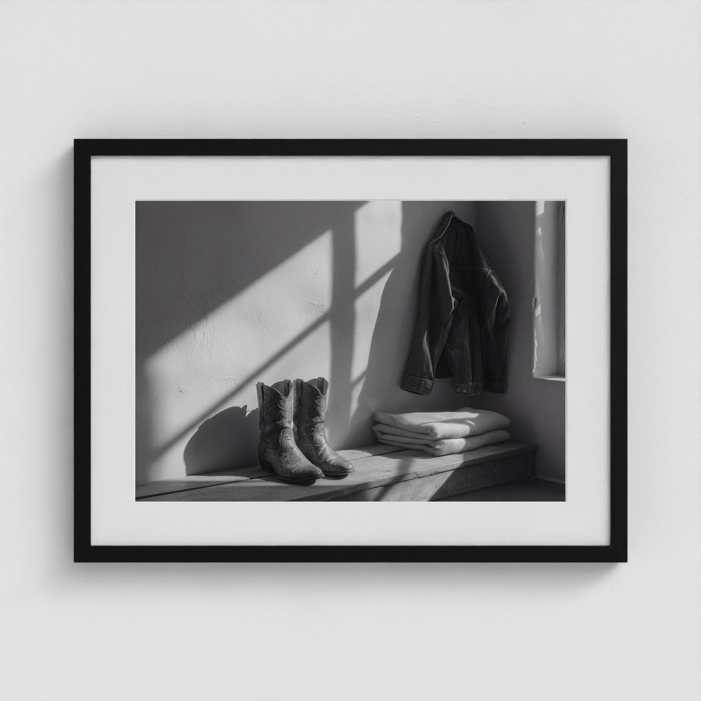 Ostrich Boots 24x18 Black Landscape Box Frame