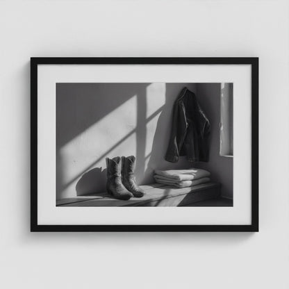 Ostrich Boots 24x18 Black Landscape Box Frame
