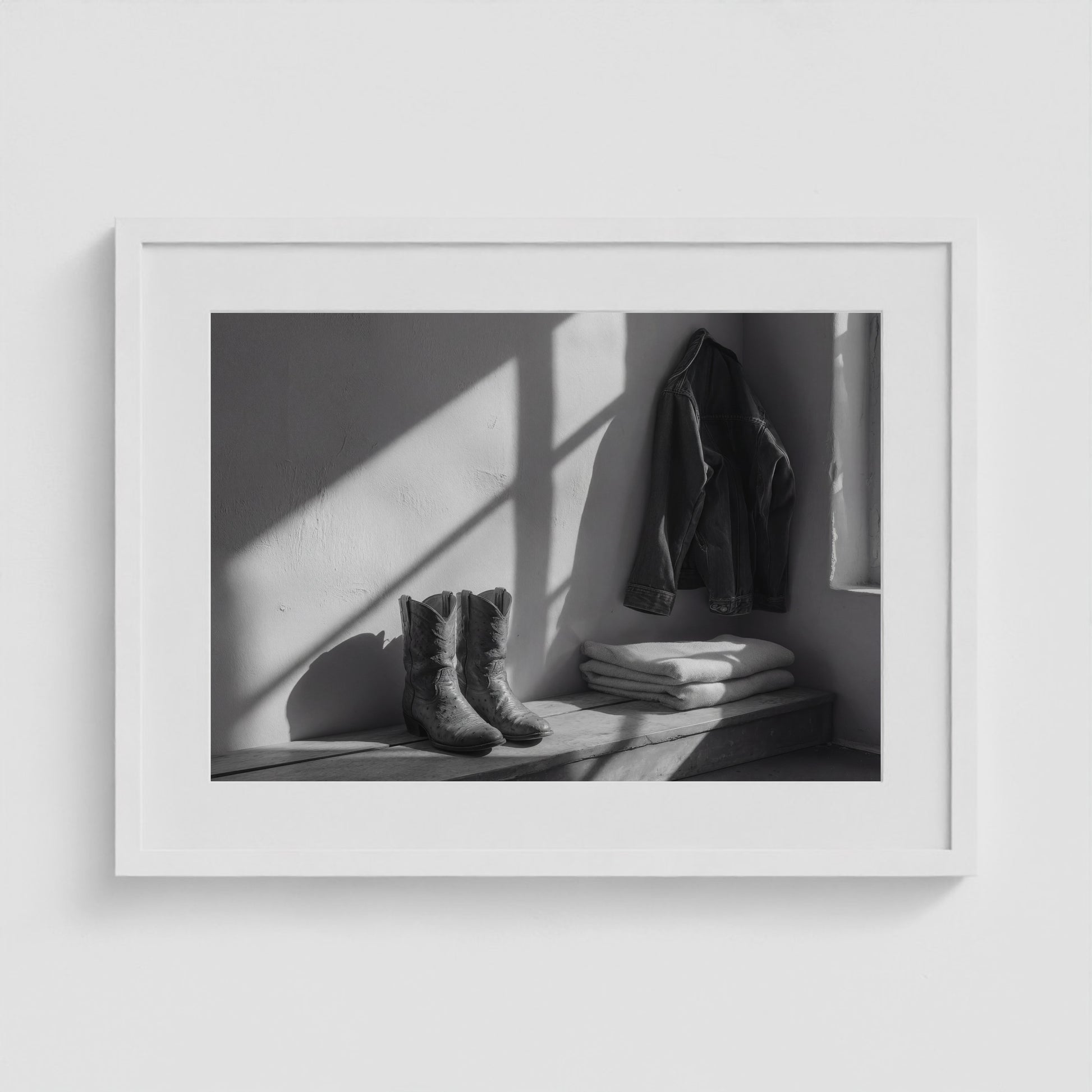 Ostrich Boots 24x18 White Landscape Box Frame