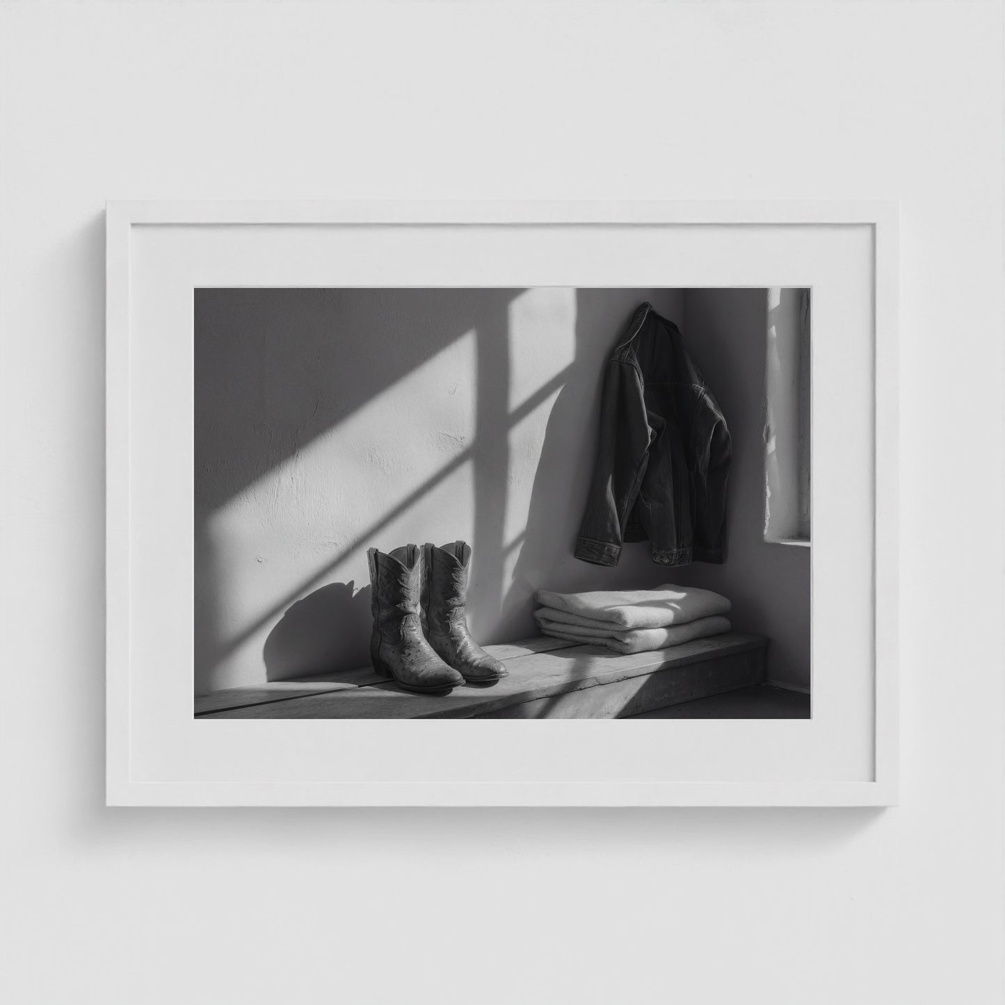 Ostrich Boots 24x18 White Landscape Box Frame