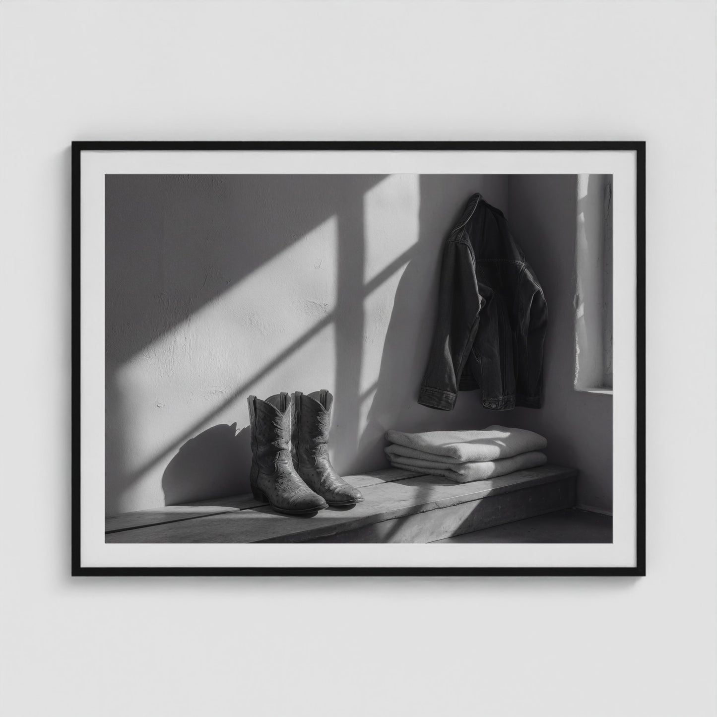 Ostrich Boots 48x36 Black Landscape Box Frame