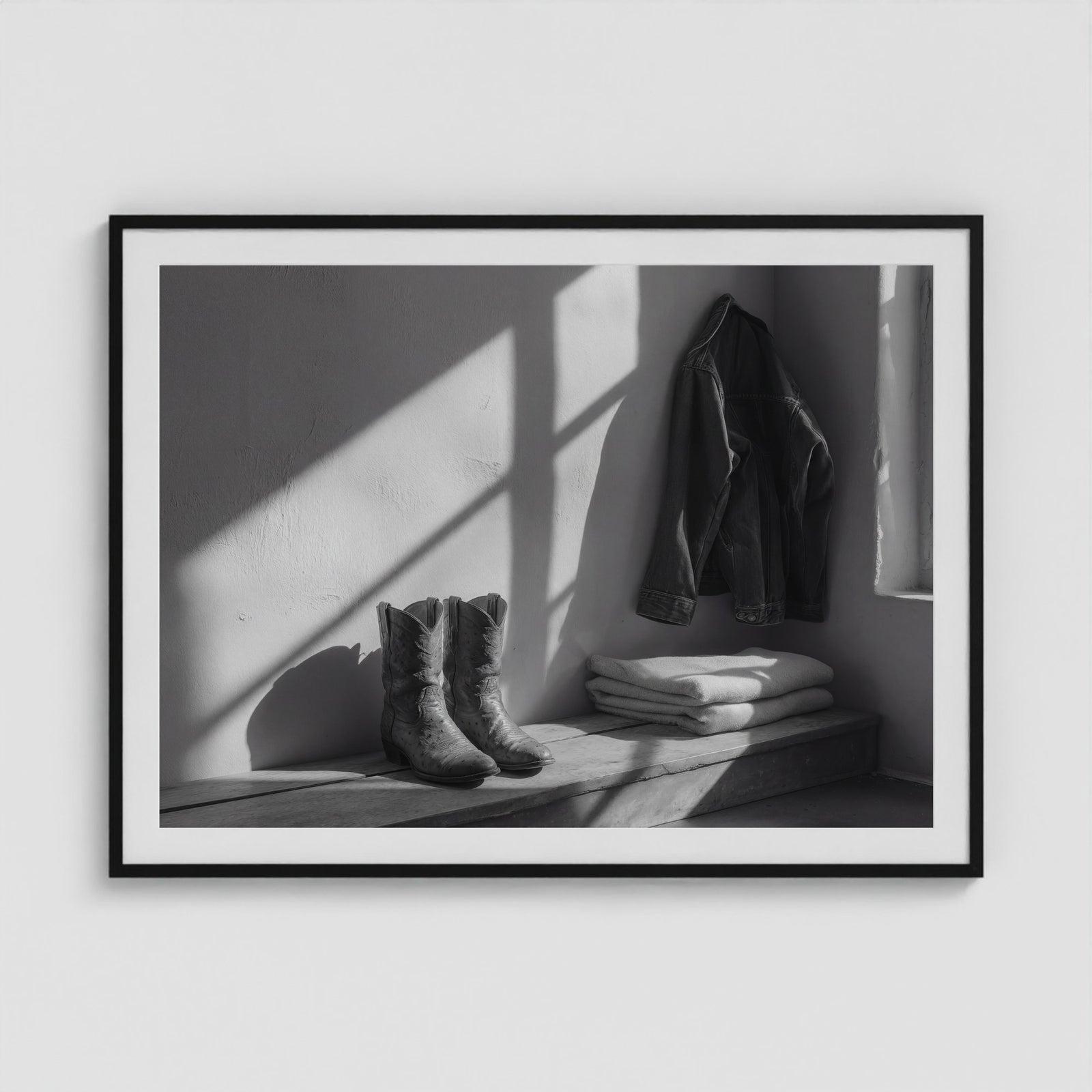 Ostrich Boots 48x36 Black Landscape Box Frame