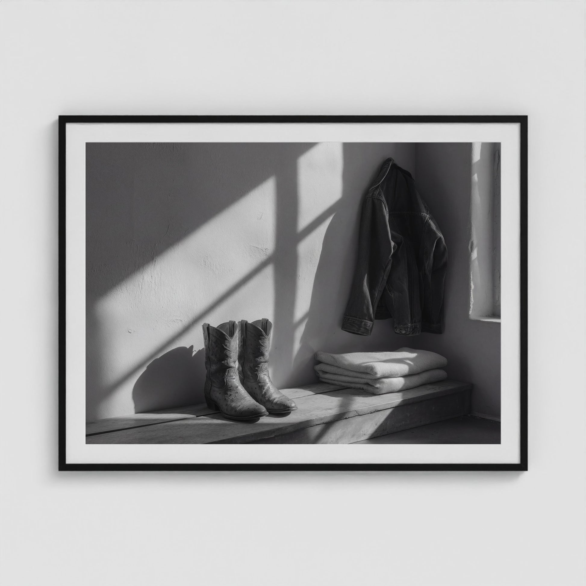 Ostrich Boots 48x36 Black Landscape Box Frame