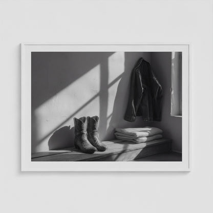 Ostrich Boots 48x36 White Landscape Box Frame
