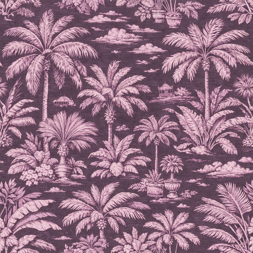 Seamless repeating design of Palmy Weather tropical toile pattern in Pink.