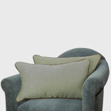 Close up detail of Pierre Frey "Cerilly" with Samuel & Sons Leather Welt Lumbar Pillows | Provenance & Patina