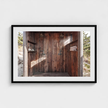 Pines Outdoor Shower minimalist landscape piece in 36x24 black wood frame