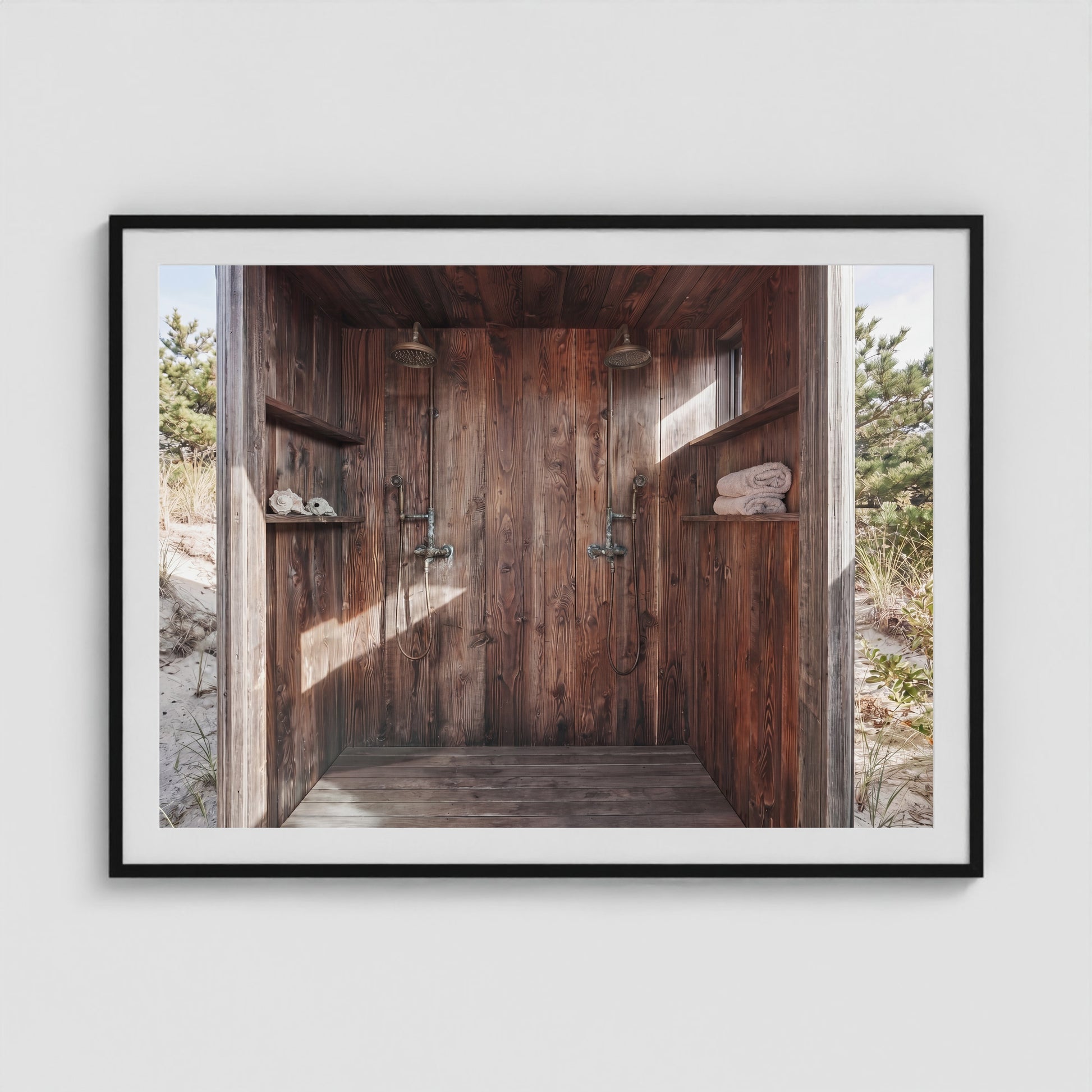 Pines Outdoor Shower2 48x36 Black Landscape Box Frame