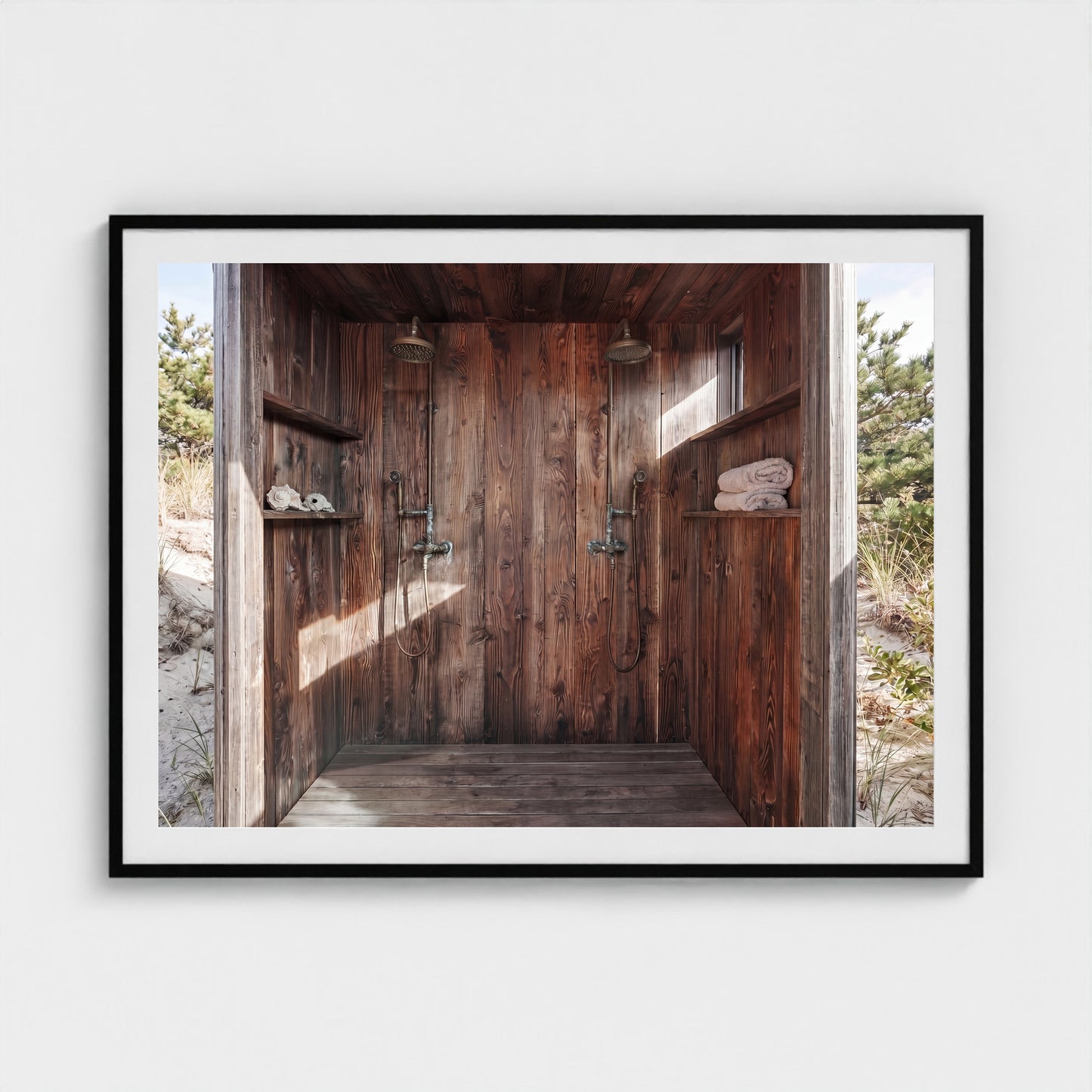 Large format Pines Outdoor Shower limited edition print in 48x36 black frame