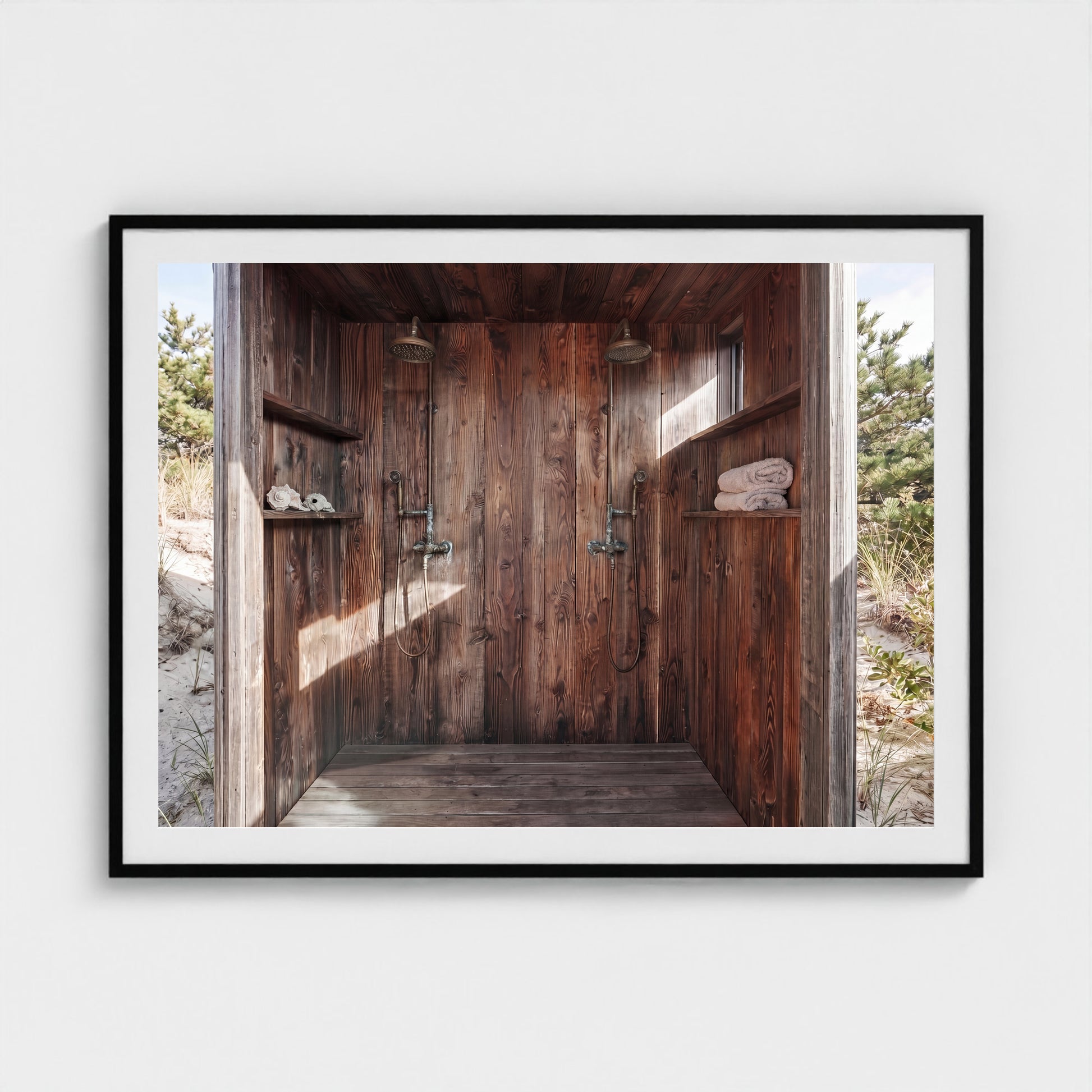 Large format Pines Outdoor Shower limited edition print in 48x36 black frame