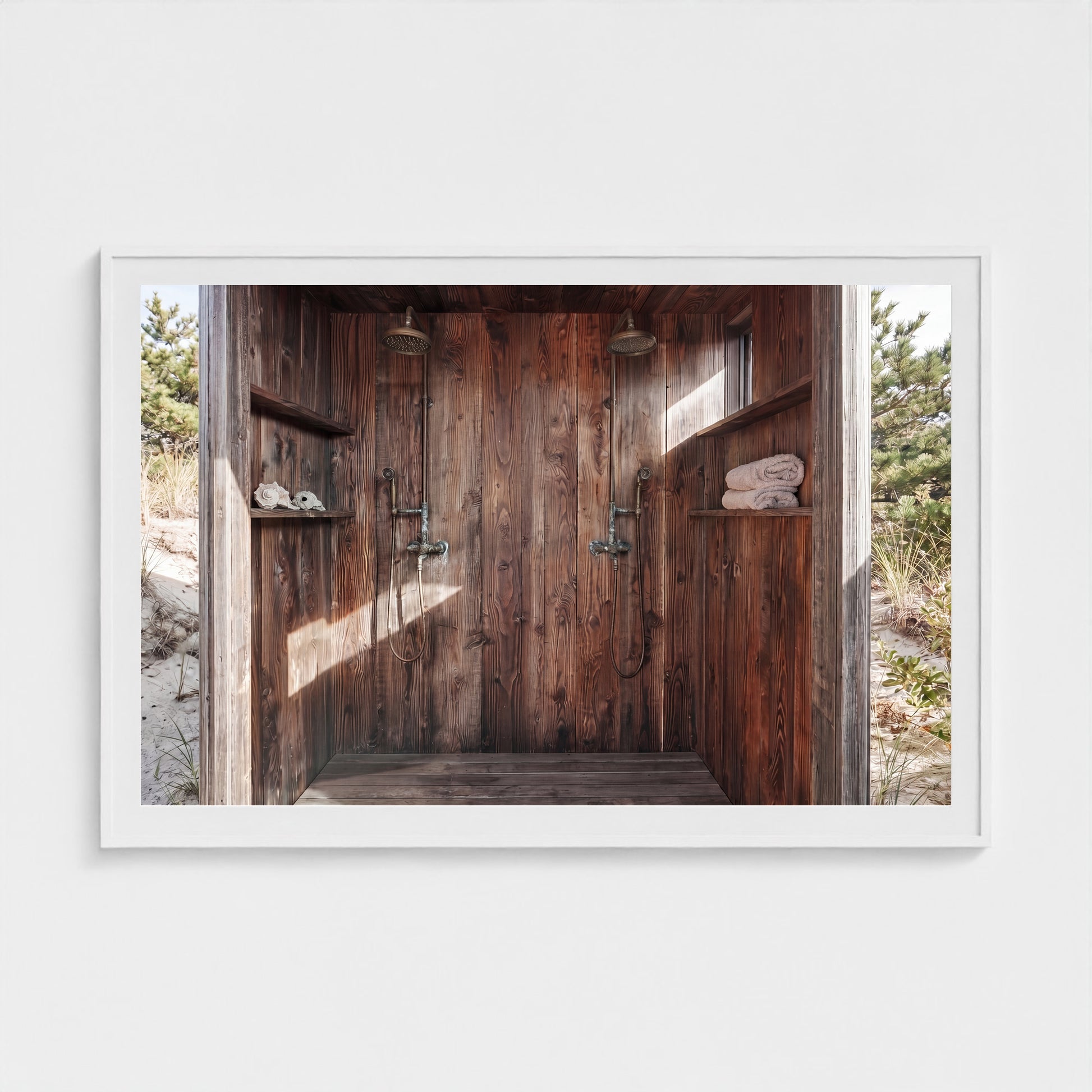 Pines Outdoor Shower large landscape piece in 60x40 crisp white gallery frame