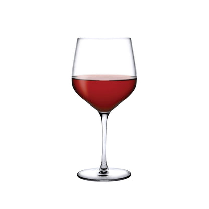 A single NUDE Glass Refine crystal burgundy wine glass featuring a slender stem and wide bowl.