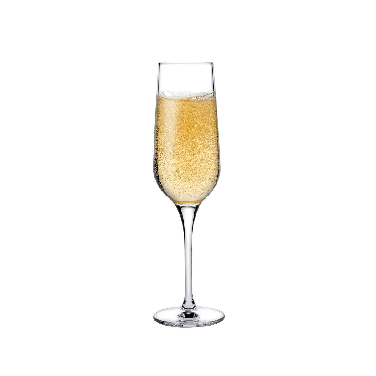 A minimalist lead-free crystal champagne glass from the NUDE Glass Refine collection.