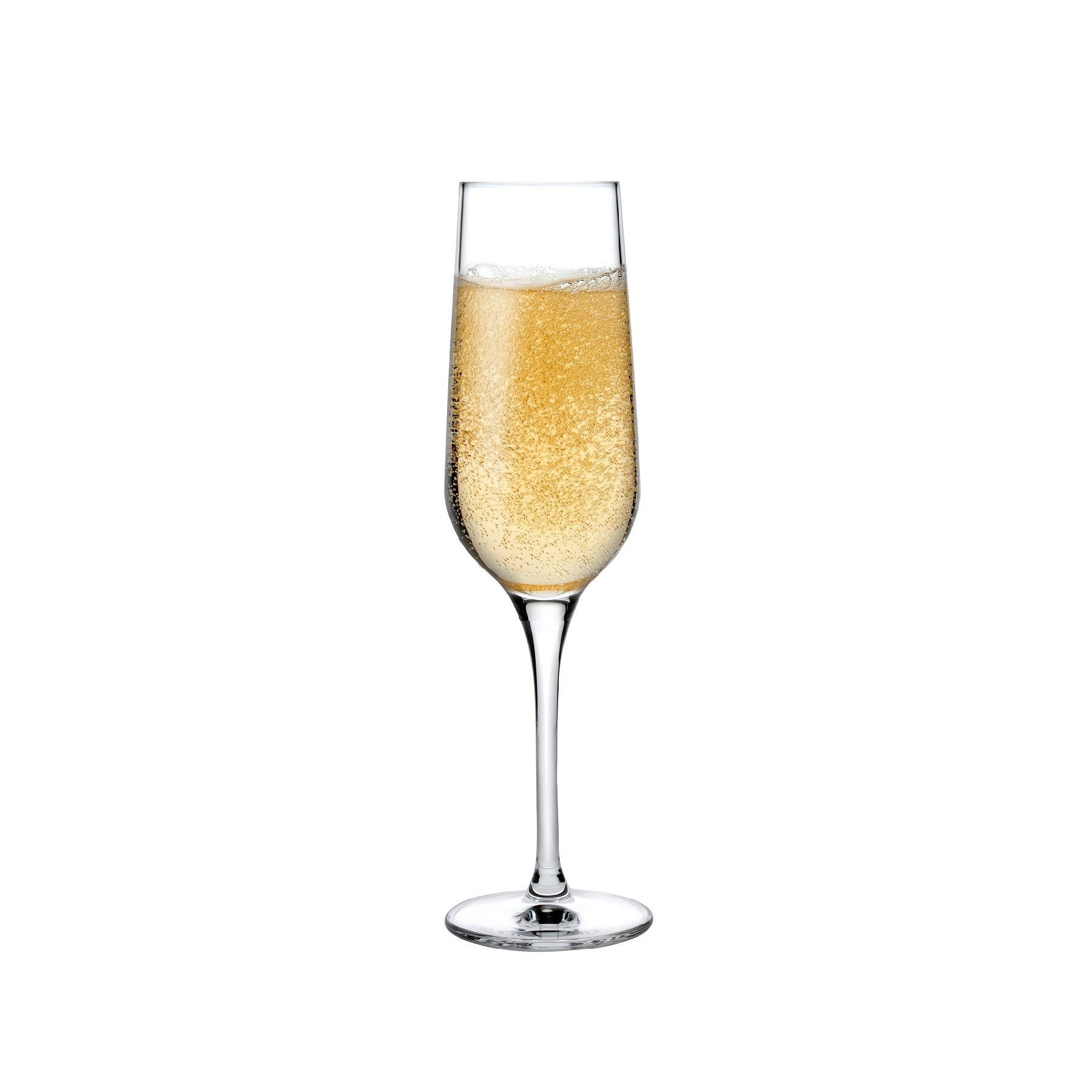 A minimalist lead-free crystal champagne glass from the NUDE Glass Refine collection.