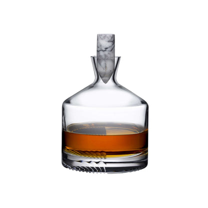 Alba short lead-free crystal whisky decanter against a minimalist white background
