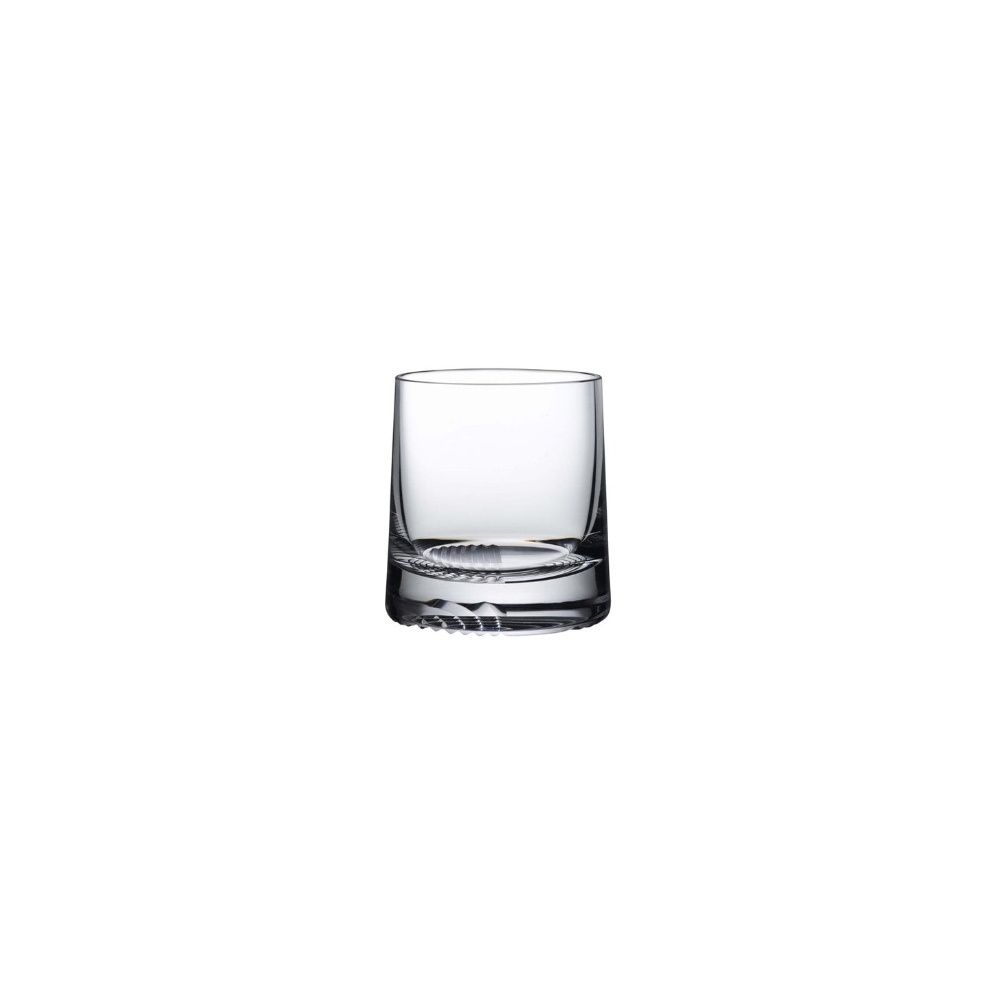Single old fashioned glass in brilliant crystal, highlighting the clean silhouette and modern structural base.