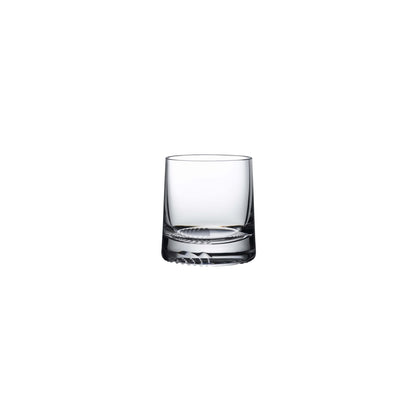 Single old fashioned glass in brilliant crystal, highlighting the clean silhouette and modern structural base.