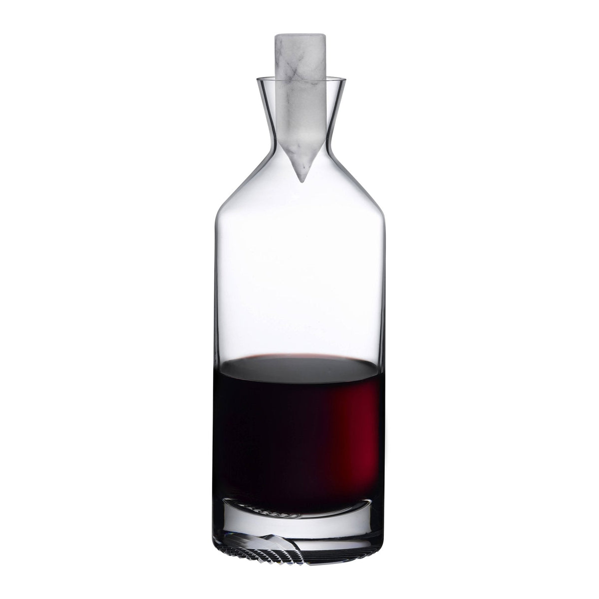 Minimalist Alba tall crystal whisky decanter with solid marble stopper on a neutral background.