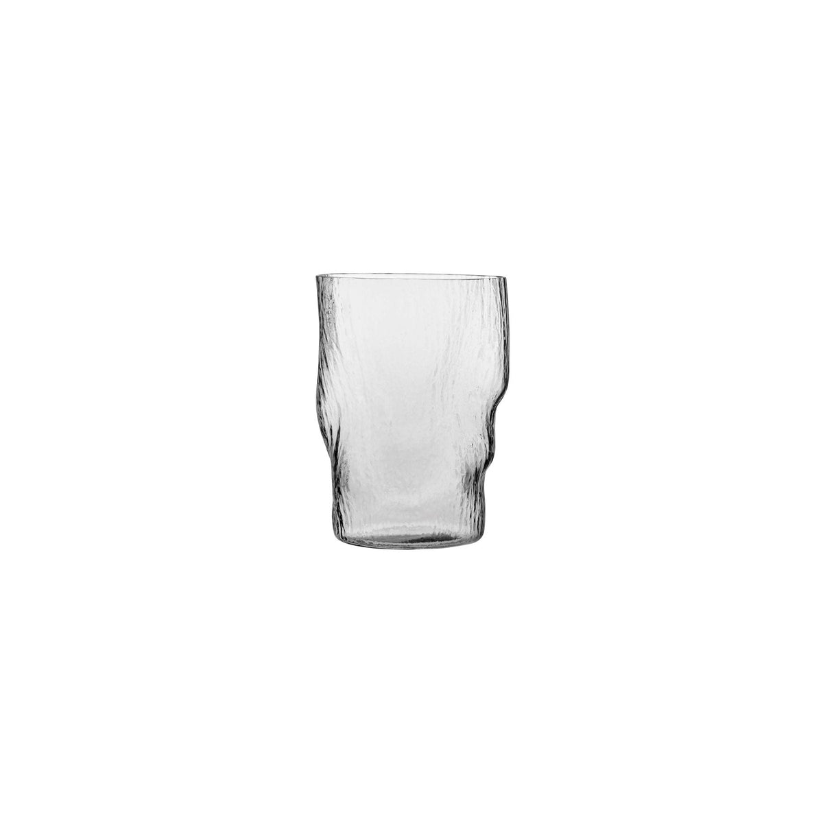 Two minimalist NUDE Glass Barduck long drink glasses crafted from clear crystal on a seamless white background.