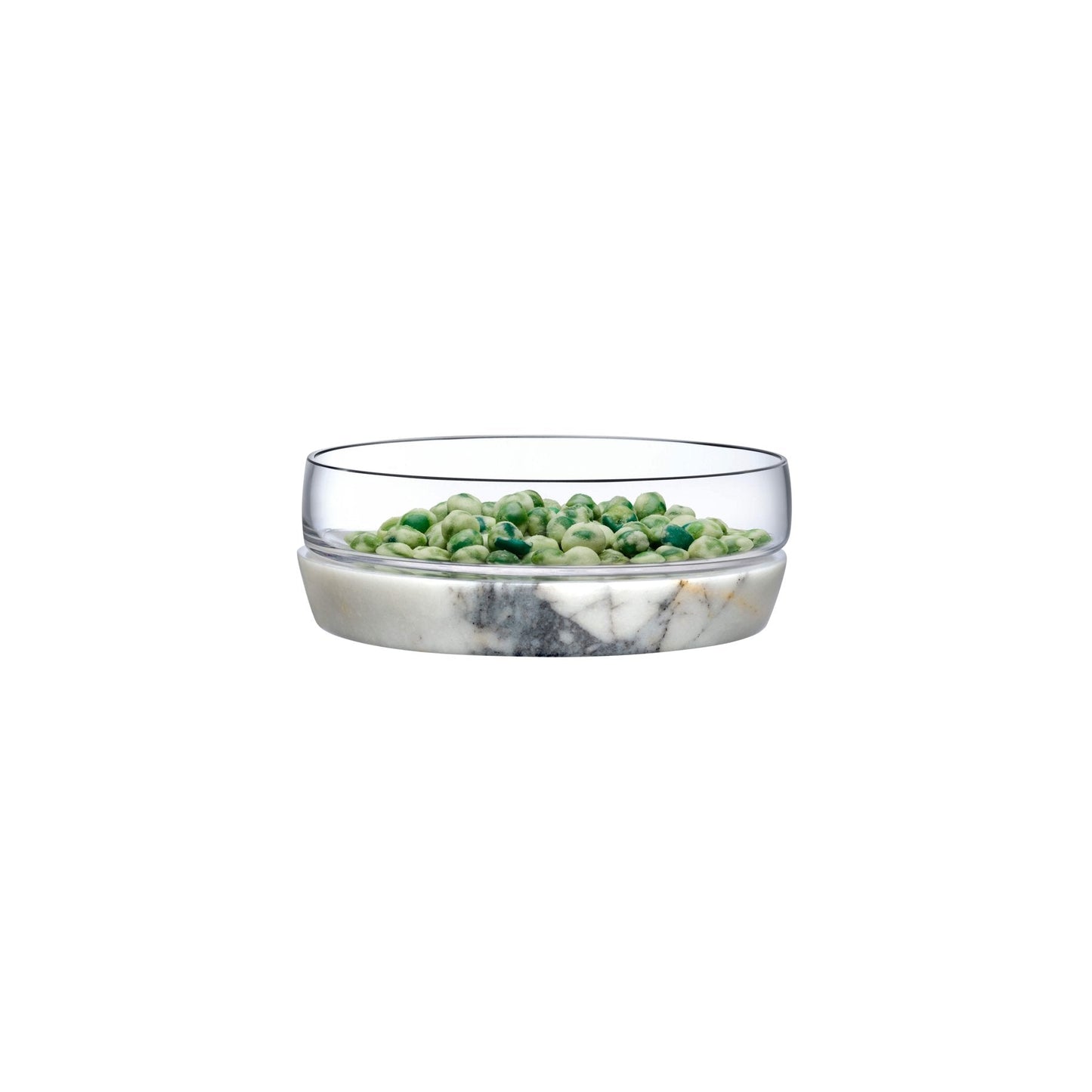Large minimalist lead-free crystal bowl resting on a solid white marble base