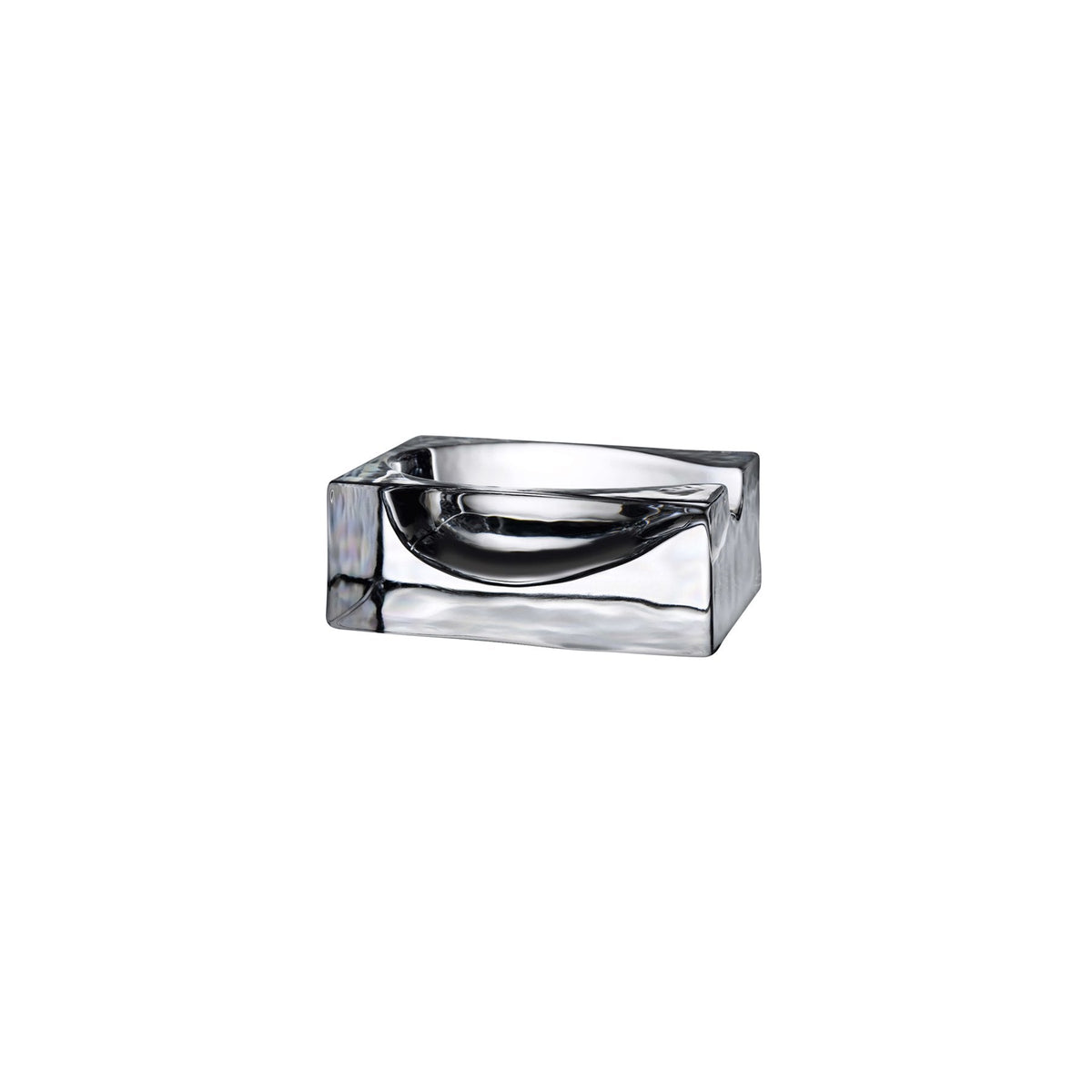 Minimalist clear crystalline glass spoon rest by NUDE Glass shown on a clean backdrop