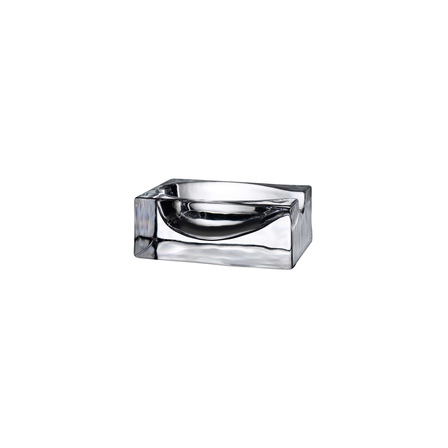 Minimalist clear crystalline glass spoon rest by NUDE Glass shown on a clean backdrop