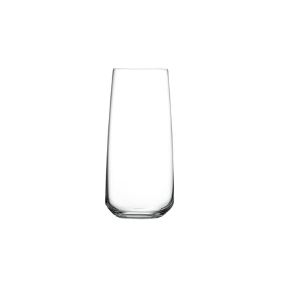 Sleek profile of a lead-free crystal highball glass from the Mirage collection by NUDE Glass.